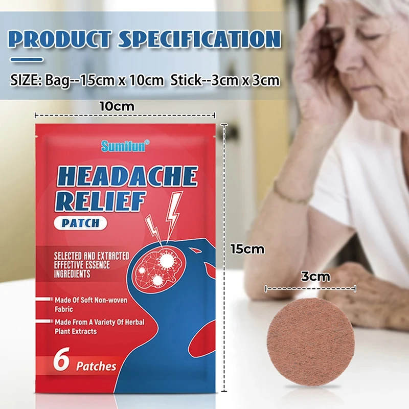 6 Pcs/Bag Of Headache Relief Patch To Treat Migraine Dizziness Pain Relief And And Head Sleep Ointment Relax