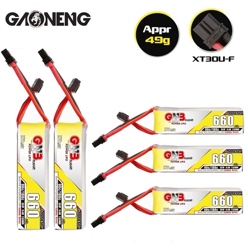 

MAX 90C/180C Gaoneng GNB 660mAh 3S 11.4V HV Lipo Battery XT30U-F Plug for FPV Racing Drone 4 Axis UAV RC Quadcopter RC Drone