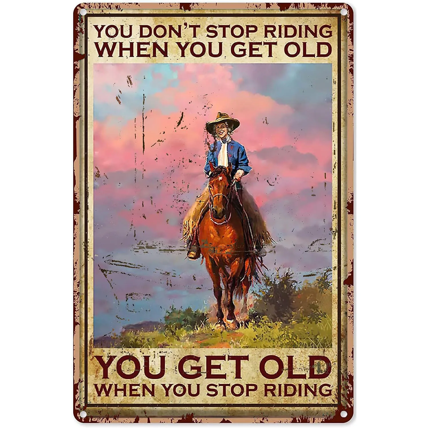 Metal Tin Signs Pinup Cowgirl Horses Wall Decoration Plaque Vintage Poster Iron Painting for Man Cave Home Cafe Garden Club Bar