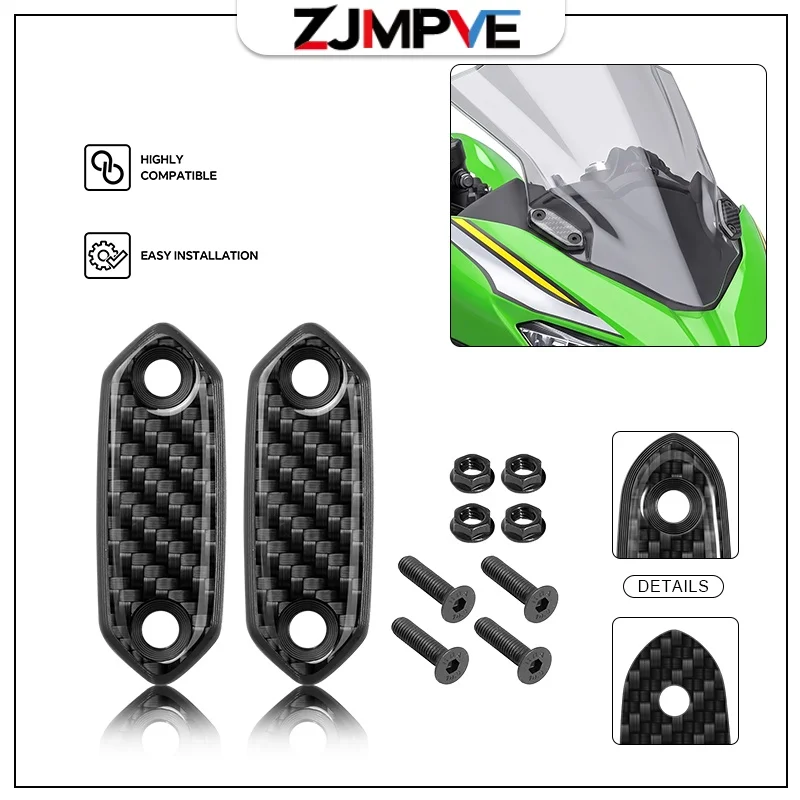 NEW Carbon Fiber Rear Mirror Hole Cover For NINJA500 650 400 ZX6R 636 ZX10R Motorcycle Windscreen Driven Mirror Eliminators Cap