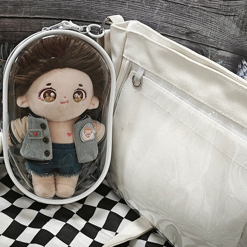 Bolsa de muñeca transparente de 20CM para mujer, bolso de muñeca de felpa transparente, bolsos de hombro cruzados para niña, dibujos animados de Anime, Plushy, nuevo estilo de moda