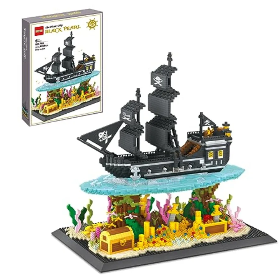 

Pirate Ship Building Kit 4059PCS Micro Building Block Set Blue and Silver Construction Toy for Adults Build-and-Display Home De
