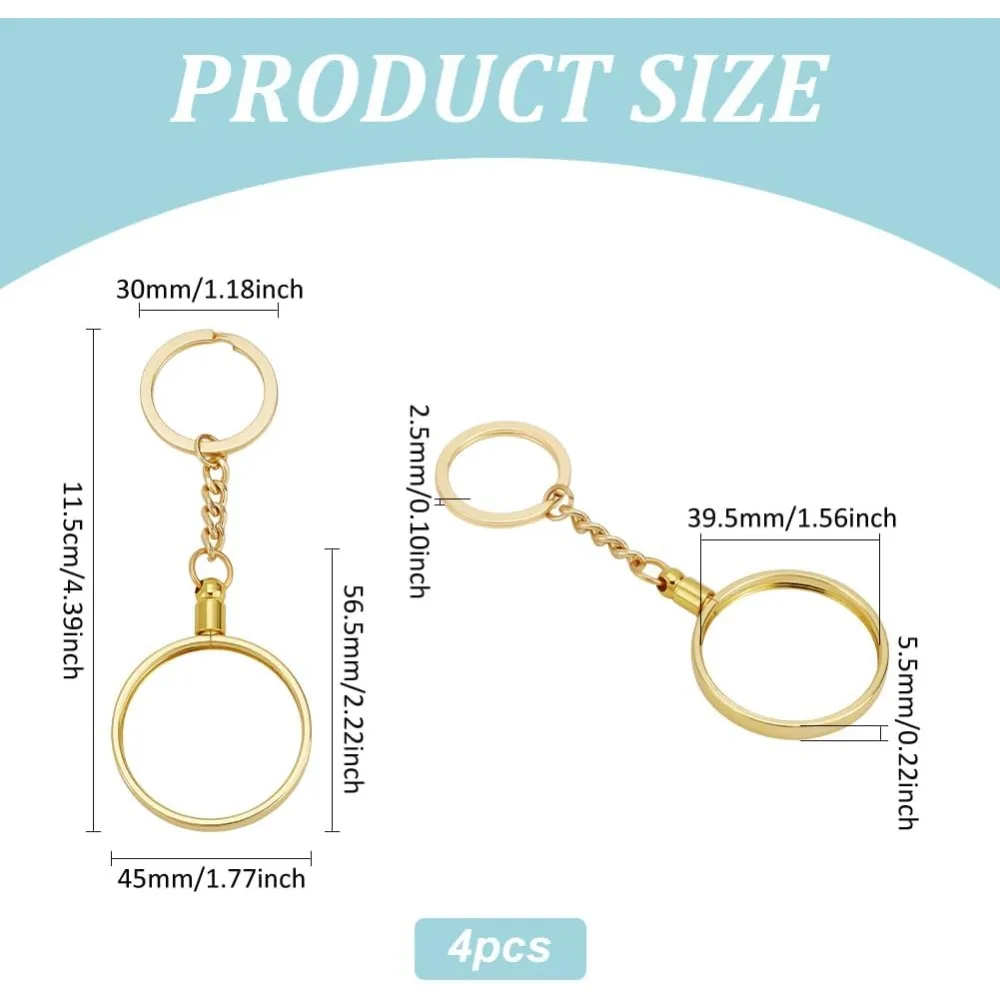 4 Pcs Medallion and Coin Holder Metal Keychain 1.55Inch/39.5mm Golden Alloy Coin Holder Keychains Round Medallion Holder