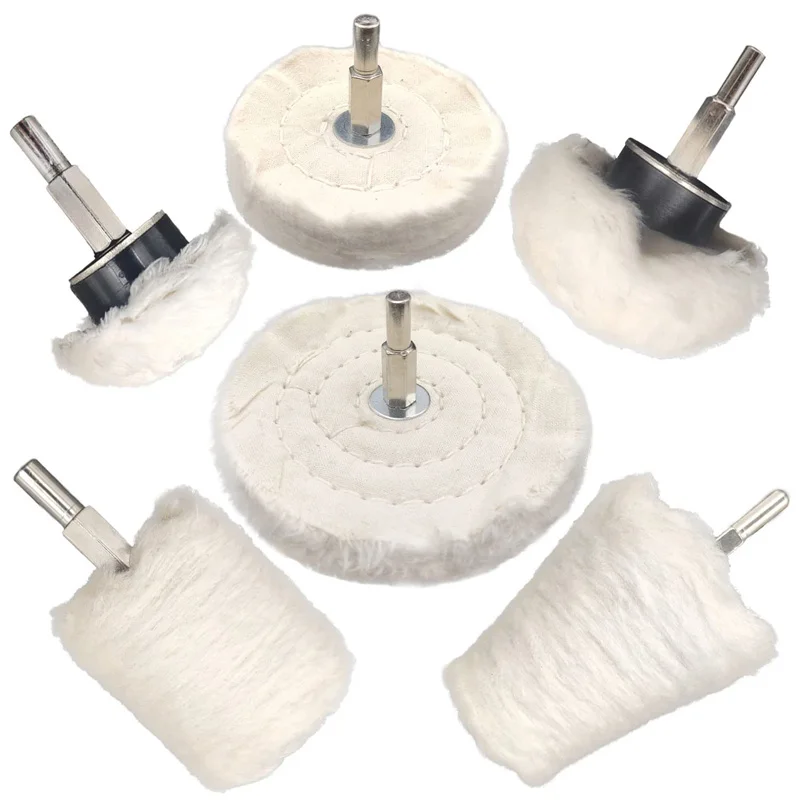 1pcs 6mm Shank Cotton Polishing Buffing Wheel White Flannelette Cone/Column/Mushroom/T-Shaped Grinding Head For Drill