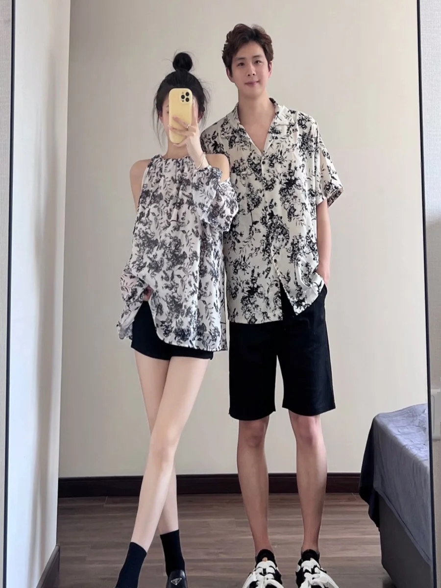 Couple's Beach Vaion Summer ort Sve irt Women's Strap Dr Southeast Asian Sle Spring Summer Seasonal Clothing
