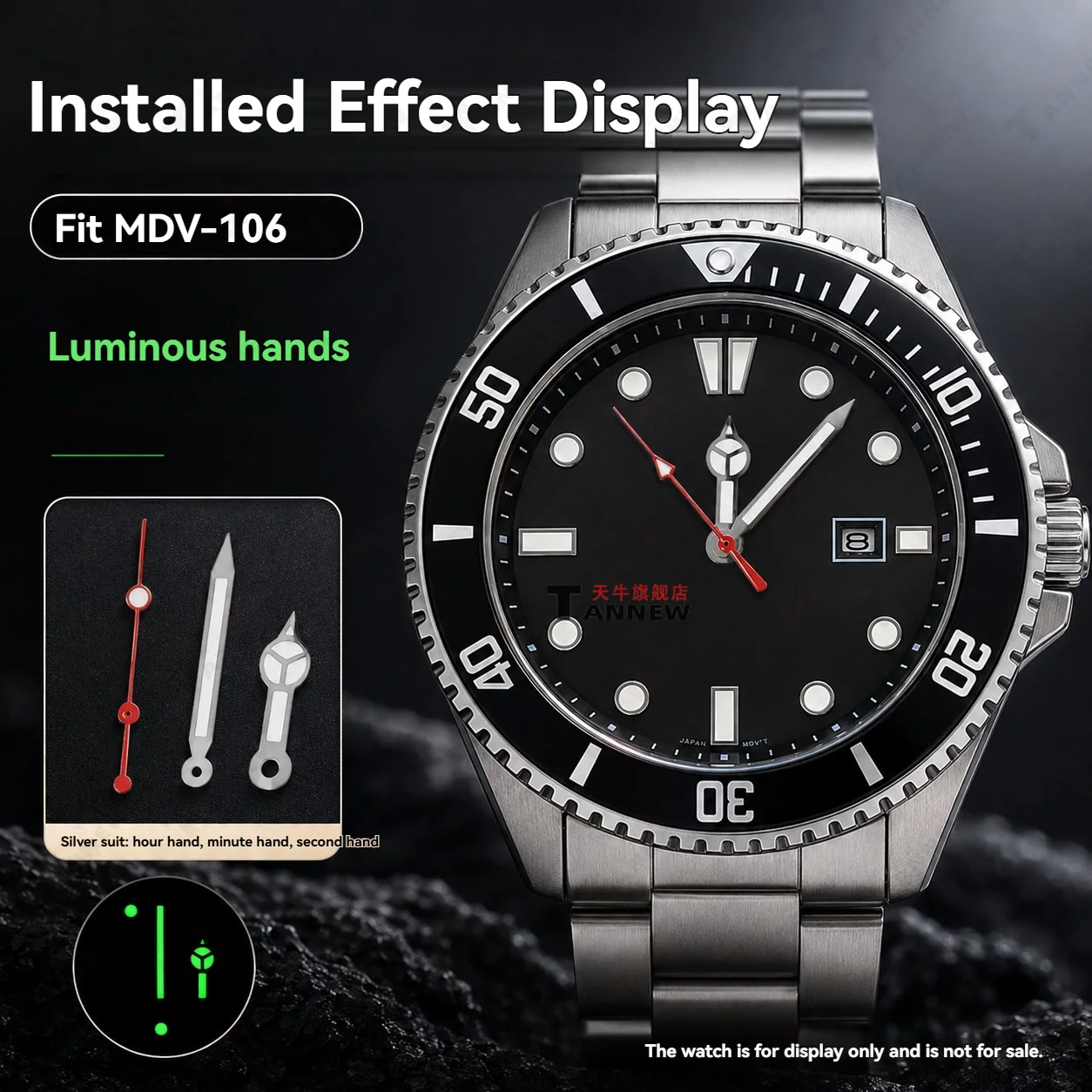 Luminous Watch Hands Set Compatible with Casio Duro MDV-106 Hour Minute Second Hands Red Blue Green Silver Mod Parts