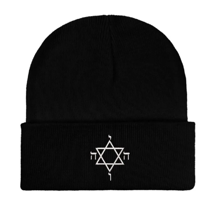 

Embroidery Design Star of David Beanies Knitted hats Custom Text Winter thick caps Men Women Caps Warmer Bonnet hat
