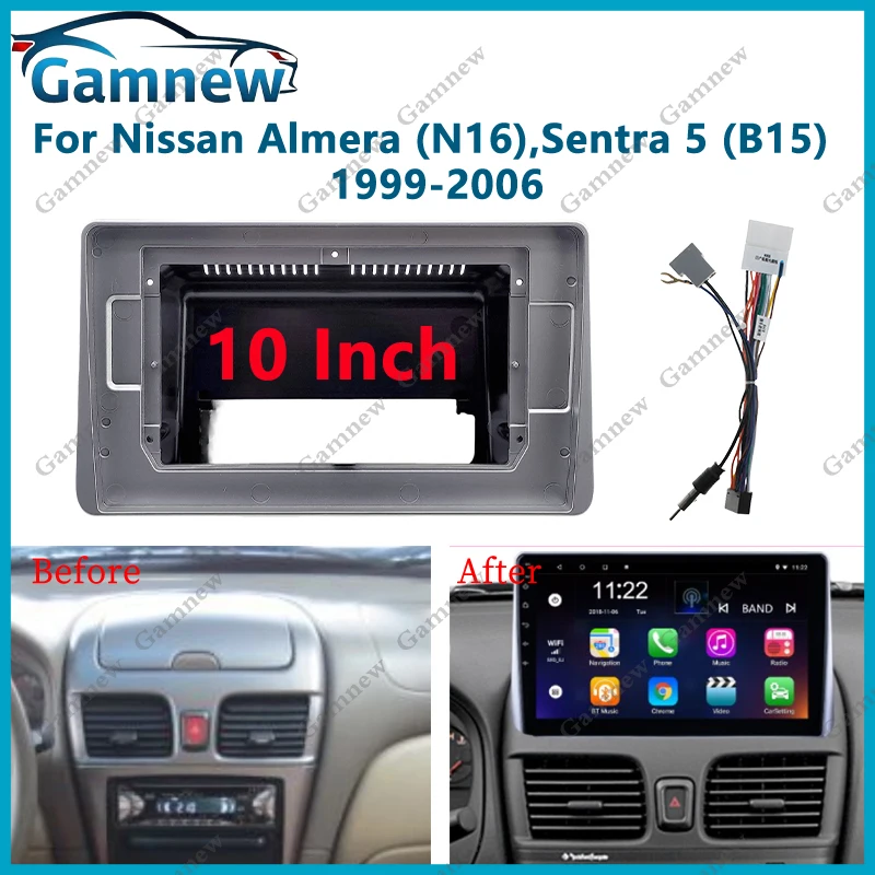 Adaptador de marco de coche de 10 pulgadas para Nissan Sentra N16 Sentra 5 (B15) 2001-2006 Kit de Panel de montaje de tablero de Radio Android