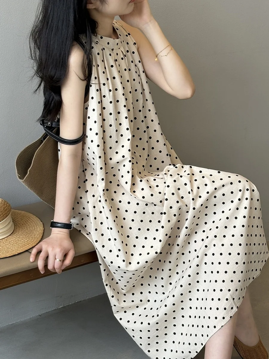 Estate a pois Dr Svel Ne da donna Gilet appeso Lungo Dr Lazy Sle Pendolarismo Stampa vintage Gonna a trapezio a vita larga