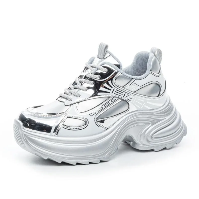 

Женские массивные кроссовки 9 см, женская повседневная обувь из натуральной кожи, женские весенние модные кроссовки, прогулочная обувь, каблук на танкетке на платформе