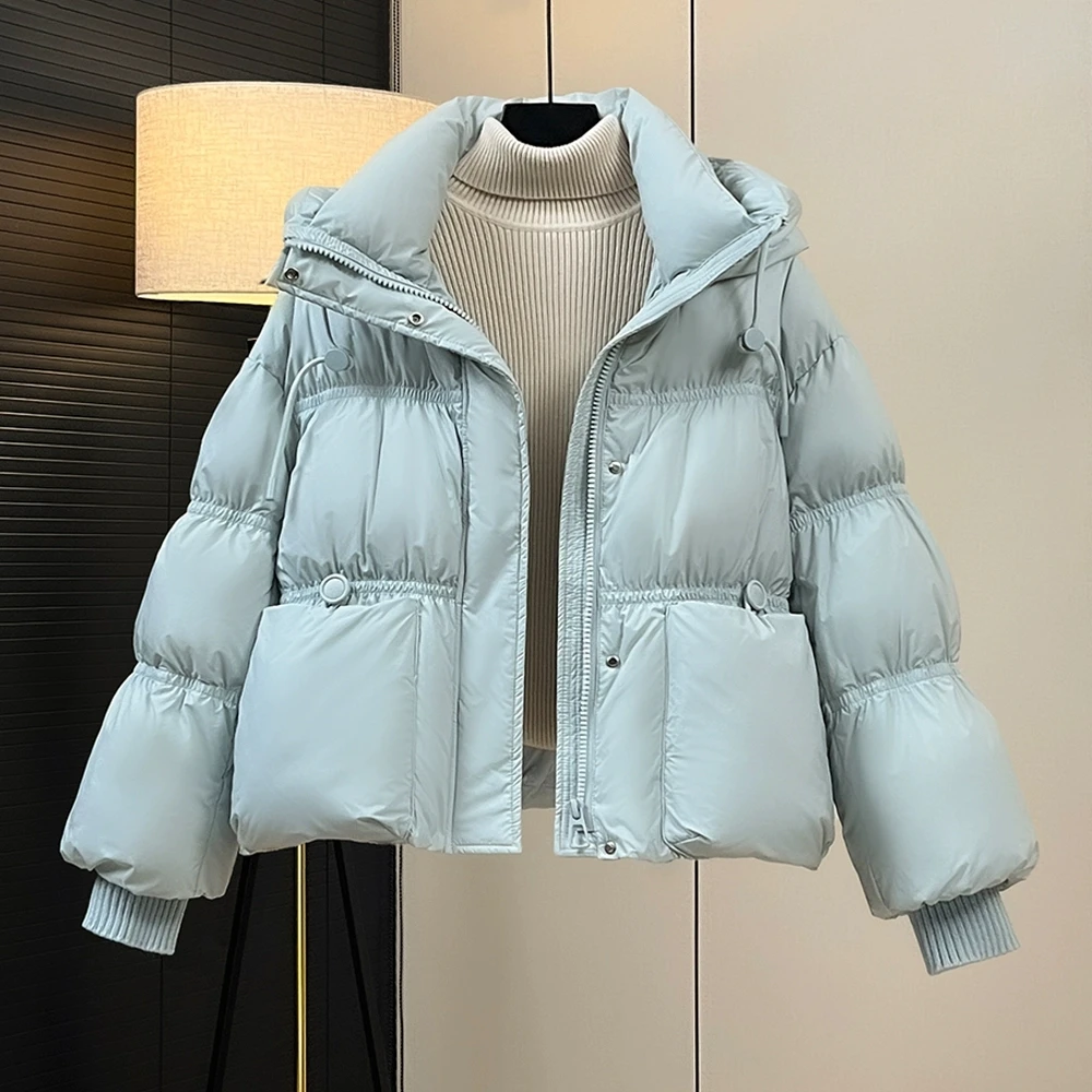 

Hooded Short Down Coat for women Winter 2025 New Thicken White duck down Bread Jacket Female Warm Parka Outwear Casual Solid top