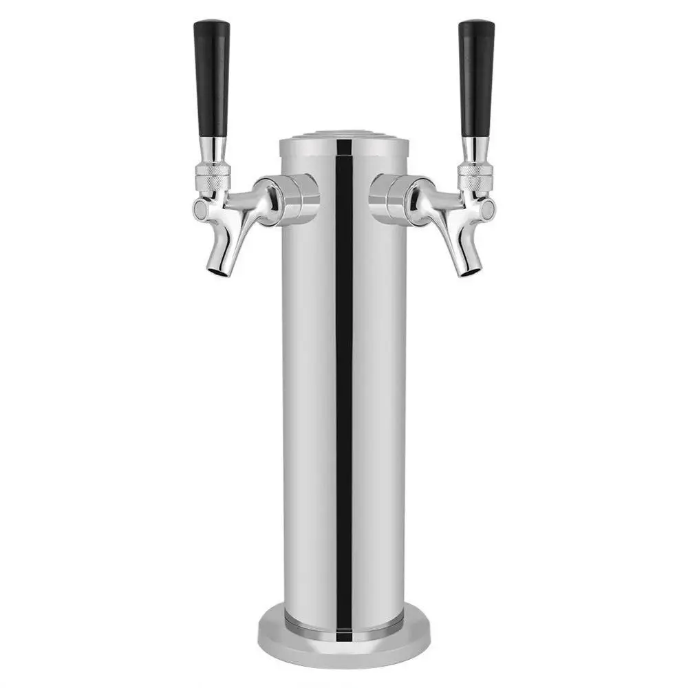 Stainless Steel  Double Faucet Draft Beer  Kegerator Tower with 3