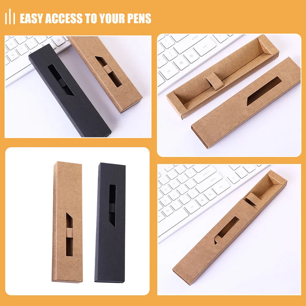 20pcs Kraft Paper Pen Box with Window – Lightweight Portable Protector Case for Ballpoint, Fountain Pens & Pencils