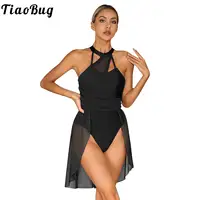 Vestido de baile de Ballet sin mangas para mujer, Ropa de baile lírico contemporáneo Moden de malla transparente, Ropa de baile de actuación en escenario