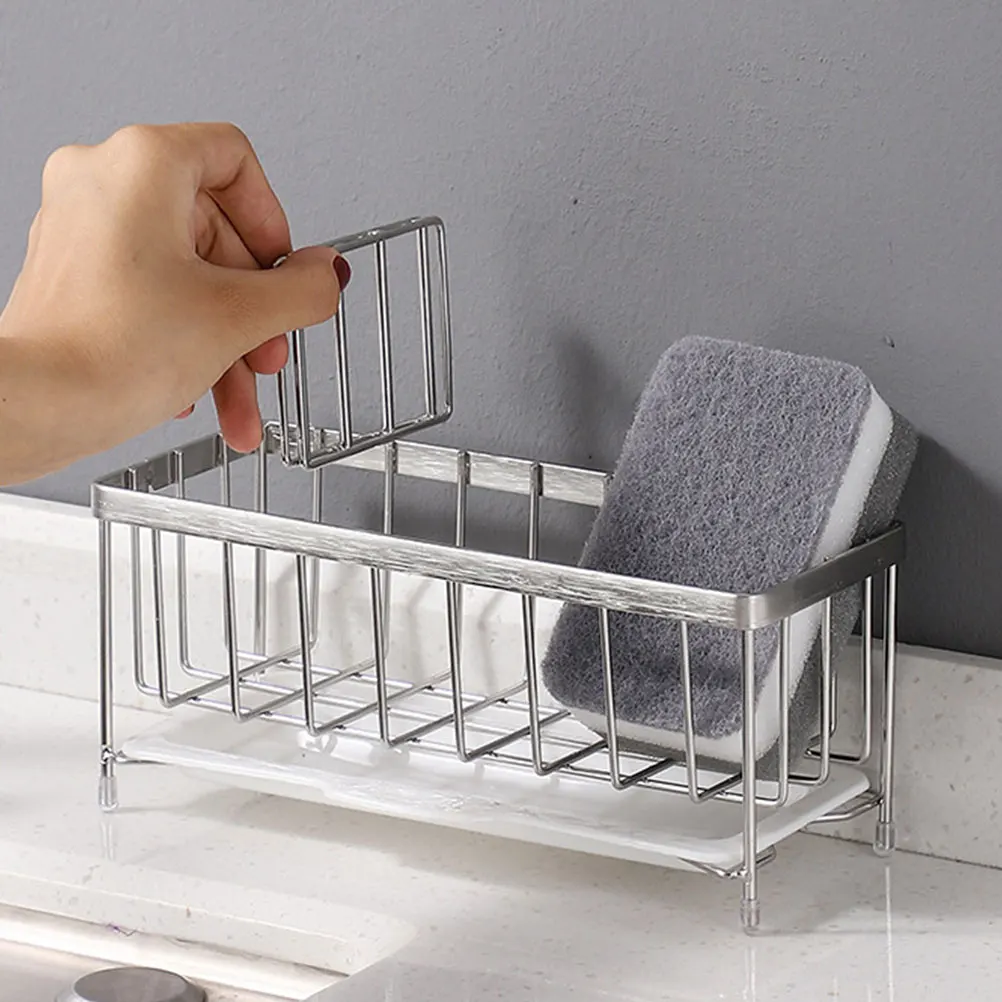 

Stylish Stainless Steel Kitchen Sink Sponge Holder Countertop Brush and Towel Organizer