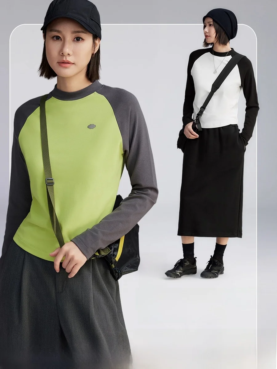 

Cloud Life Cloud T Long Sve Женская футболка с овальным вставкой из мягкого шелка и хлопка Цветная блузка Повседневный весенний топ Faion