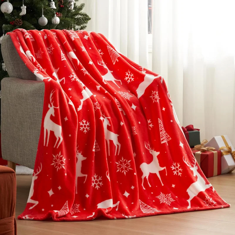 Christmas red clean warm plush blanket, winter comfortable sofa blanket