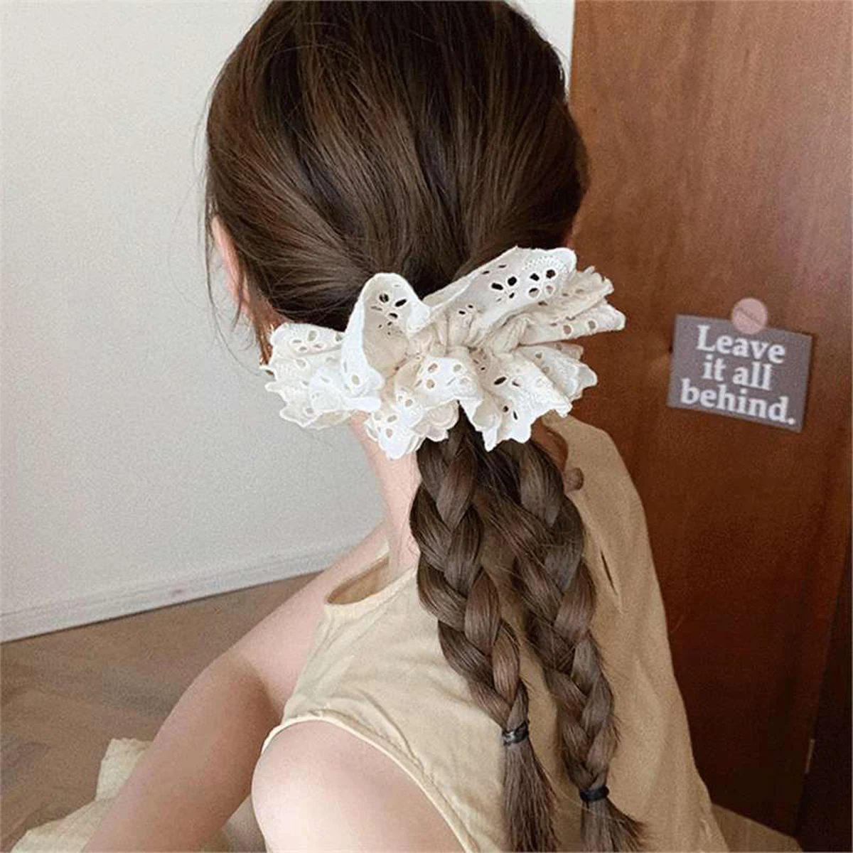 Hollow Lace Scrunchies Hair Ties Romantic Handmade Double Layer Flower Cotton Ponytail Women Hair Bands Fashion Accessories