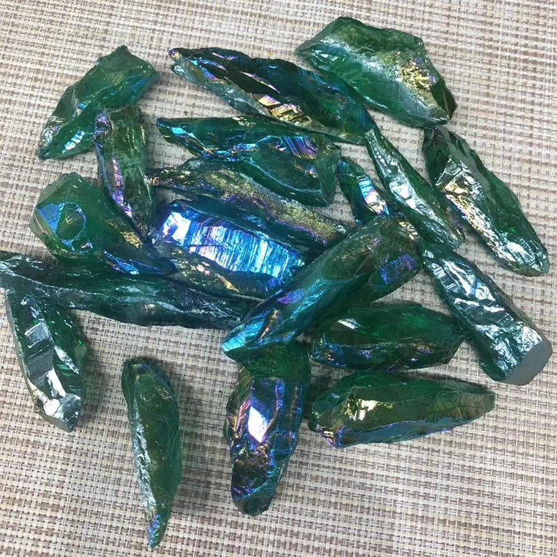 Natural Stones Aura Green Quartz Crystal Rough Raw Cluster Specimen Dog Tooth Gemstones Healing Reiki Home Decoration