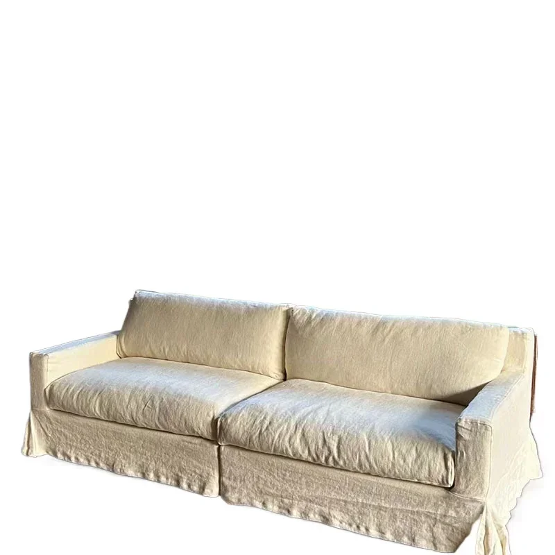 Washed linen fabric single and double three four five sofa straight row latex down removable and washable
