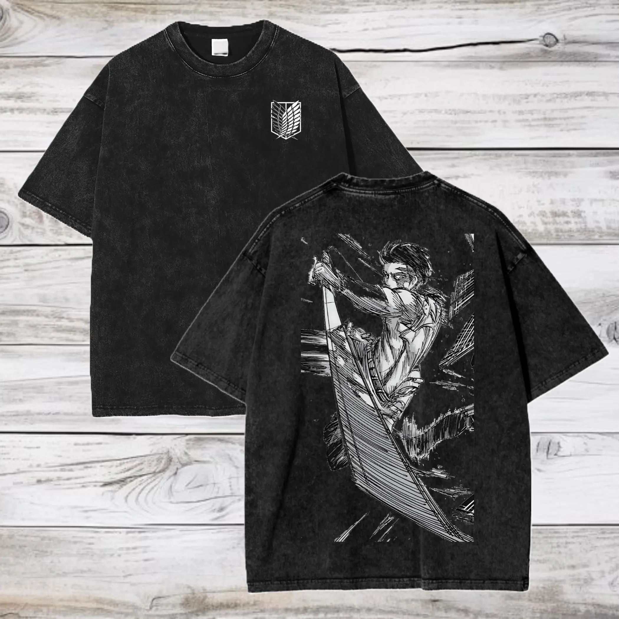 

Атака Титанов Аниме Acid Washed Oversize Футболка Леви Акерман Аниме Футболка Подарок для него Графическая рубашка с короткими рукавами Унисекс Лето