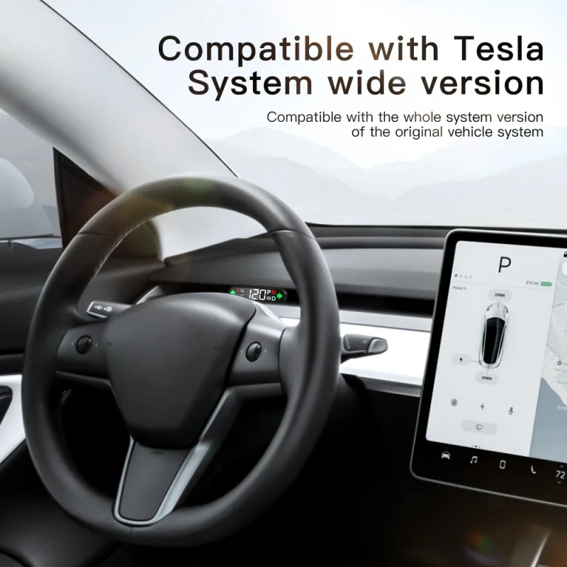 Tesla Model 3 & Model Y Head-up Display Embedded Design LED HUD Display Real-time Speed, Car Gear, Turn Signal