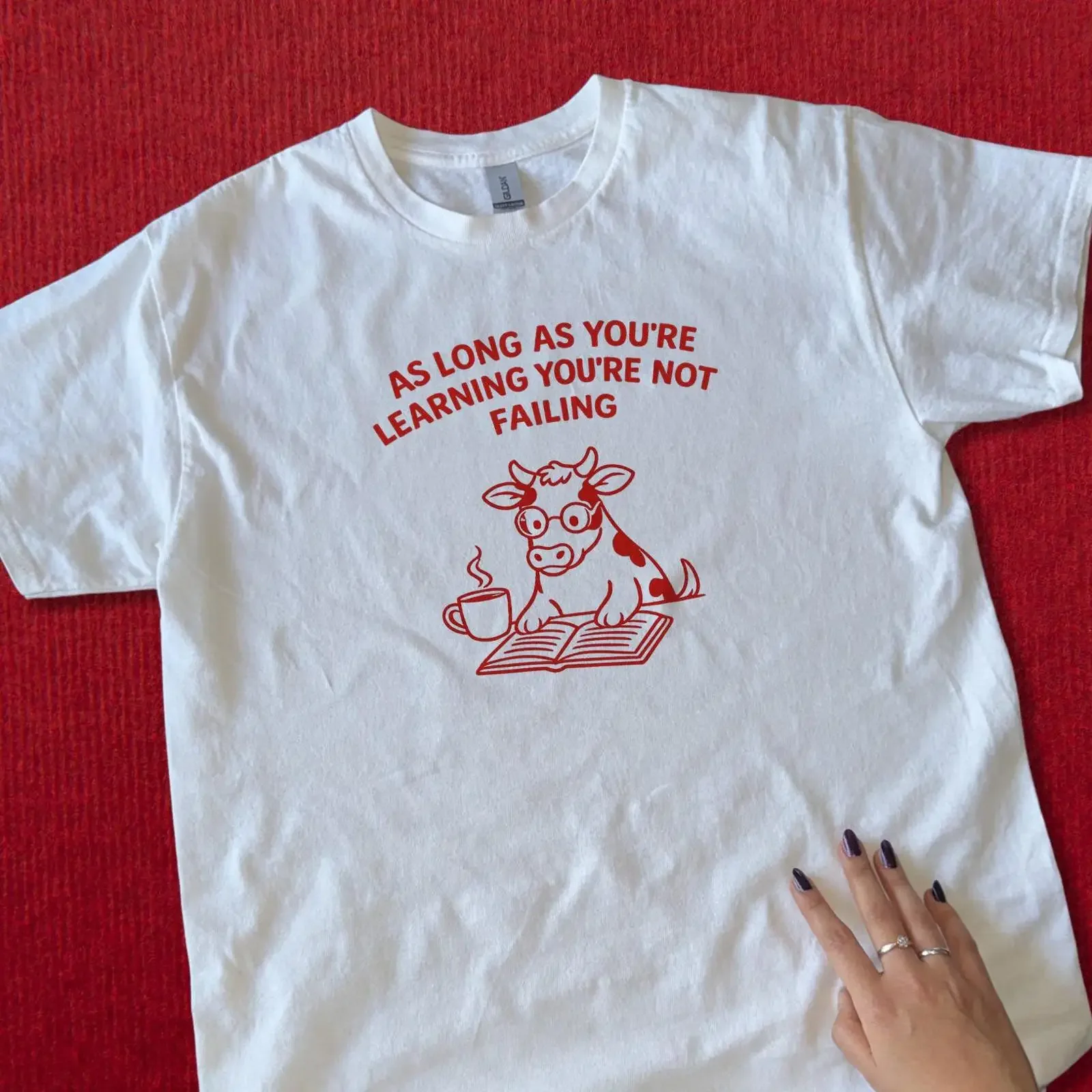 Cow Study T Shirt Motivational Quote Growth Mindset vintage Washed Stretched Comfortable Soft Slightly streetwear
