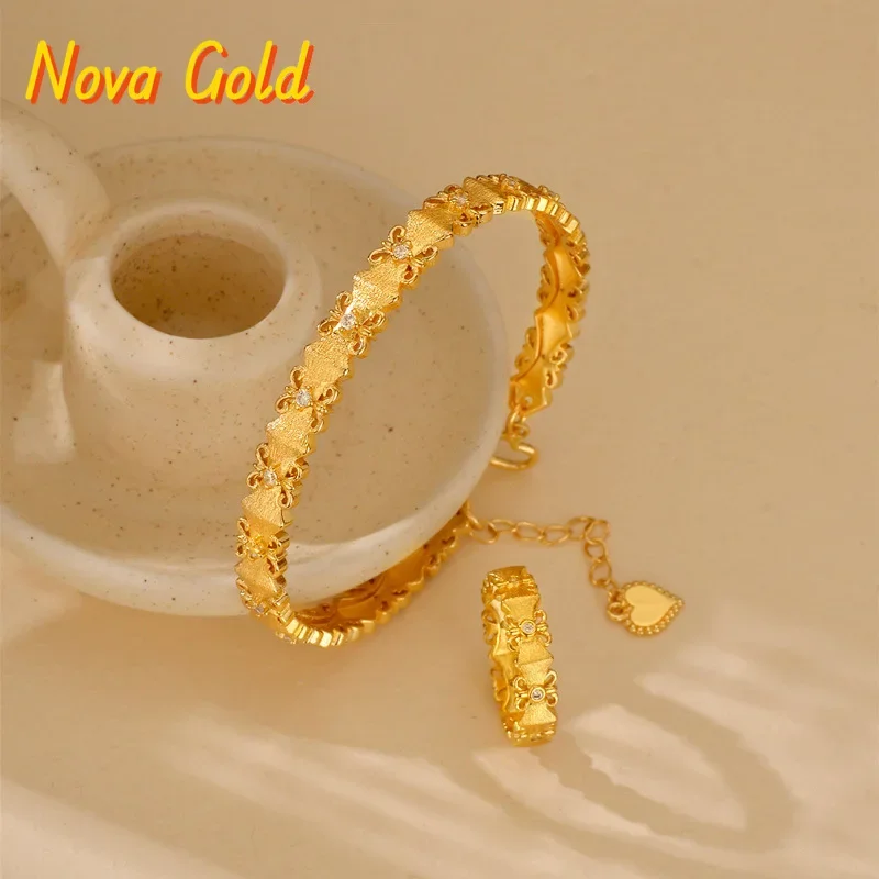 NovaGlod New Chinese style 24K real gold  9999 flower-shaped butterfly bracelet, versatile fashionable opening design adjustable
