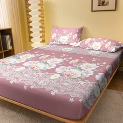 1 Simple Modern Plant Flower Printed Matte Fitted Sheet, Bedroom Printed Bed Cover, Bedding (Excluding Pillowcases)