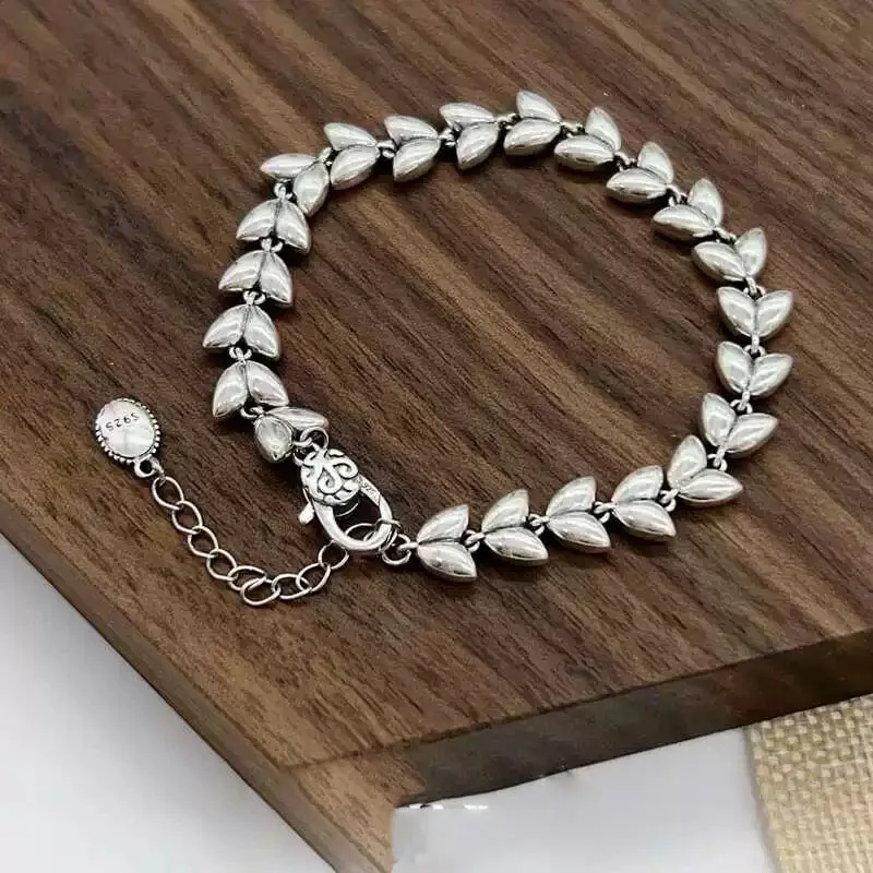 925 Sterling Silver Bracelets for Women Men String Accessories Trend Vintage Simple Wheet Shape Pendant Party Jewelry Gift