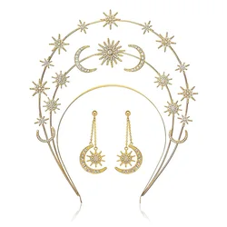 Royal Queen Tiaras Gold Crystal Star Moon Cosplay Crowns Women Headbands Pageant Diadema Wedding European Costume Headpieces