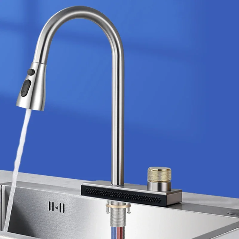 304 Stainless Steel Kitchen Waterfall Single-Hole Cold And Hot Water Can Rotate Multi-function Faucet