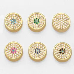 OCESRIO Multiple Color CZ Flower Charms for Bracelete Making DIY Handmade Copper Gold Plated Jewelry Making Wholesale chma168