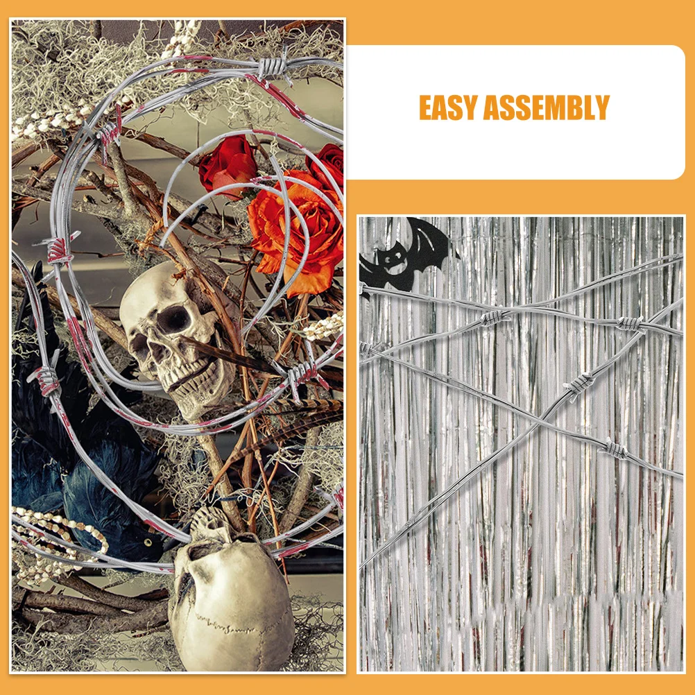 2Pcs Halloween Barbed Wire Plastic Gothic Chain Prank Decoration Haunted House Fake Barbed Wire Garland