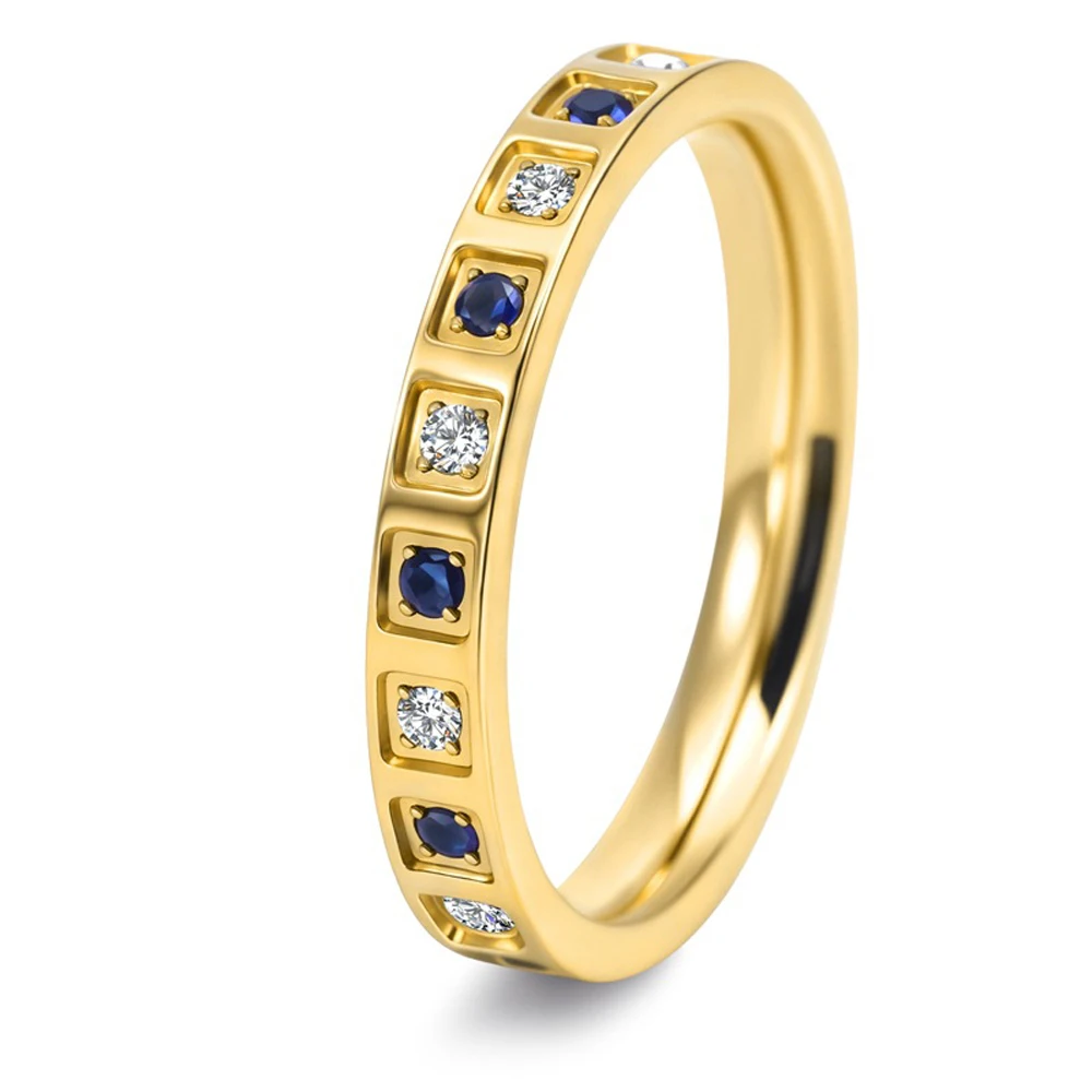 Trendy Luxus Blau Farbe Quadrat Zirkon Ring für Frauen Elegante Titan Stahl Wasserdicht Schmuck Großhandel Groß Artikel