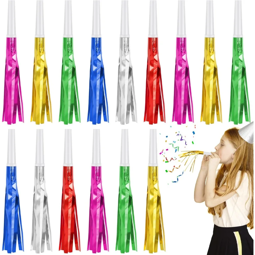 

24 Pcs Glitter Noise Makers Metallic Fringed Party Blower for Adults Birthday Graduation New Years Party Favors Supplies
