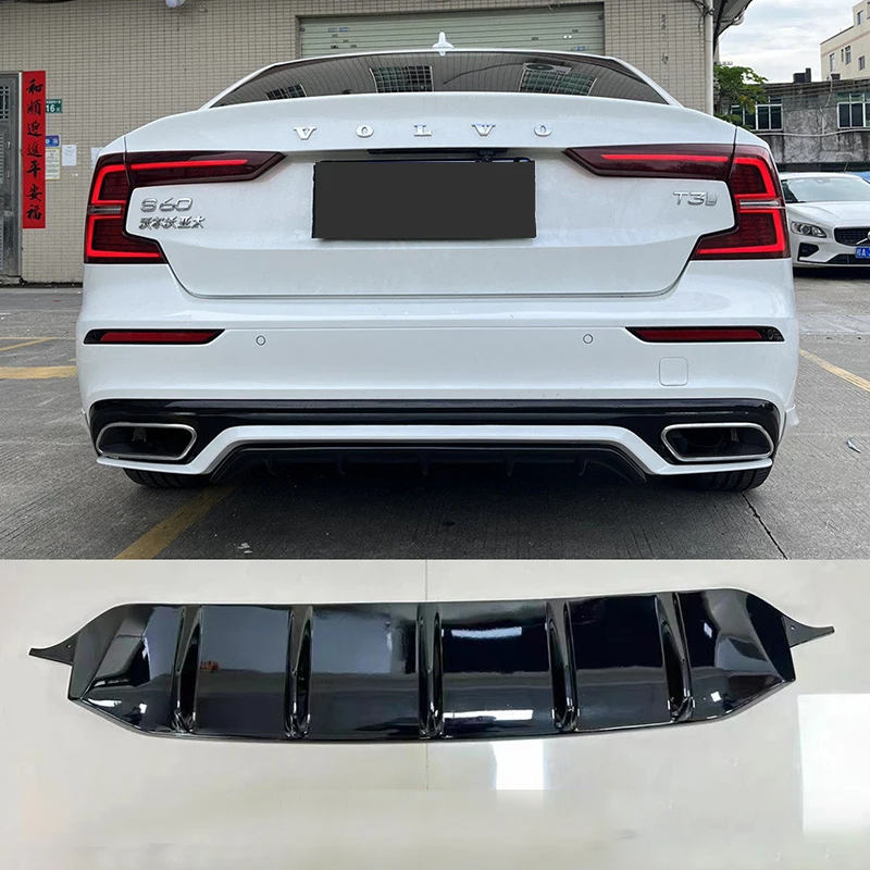 For Volvo S60 V60 2020 2021 2022 2023 2024 Rear Bumper Diffuser Splitter Unpainted Glossy Black Carbon Color Exterior Upgrade view 2