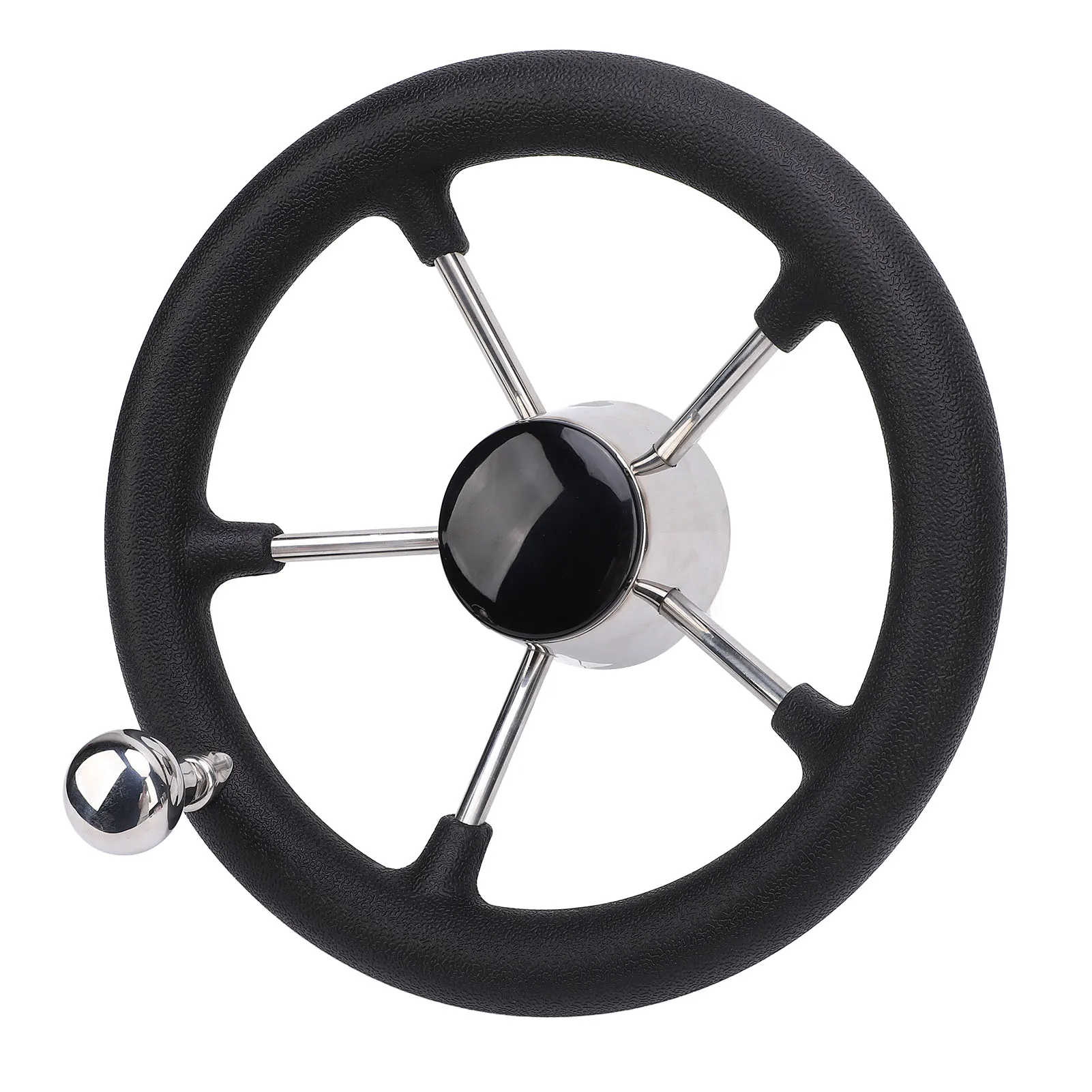 

11-дюймовый руль для лодки, 5 спиц, 25 градусов, нержавеющая сталь 304 с поворотной ручкой, пенопластовая ручка, плавное управление, морские аксессуары для яхт