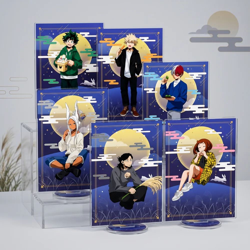 Soporte de Llavero Acrílico de 15cm de My Hero Academia, Figura Decorativa de Anime con Temática Festiva de Midoriya Izuku y Bakugo Katsuki