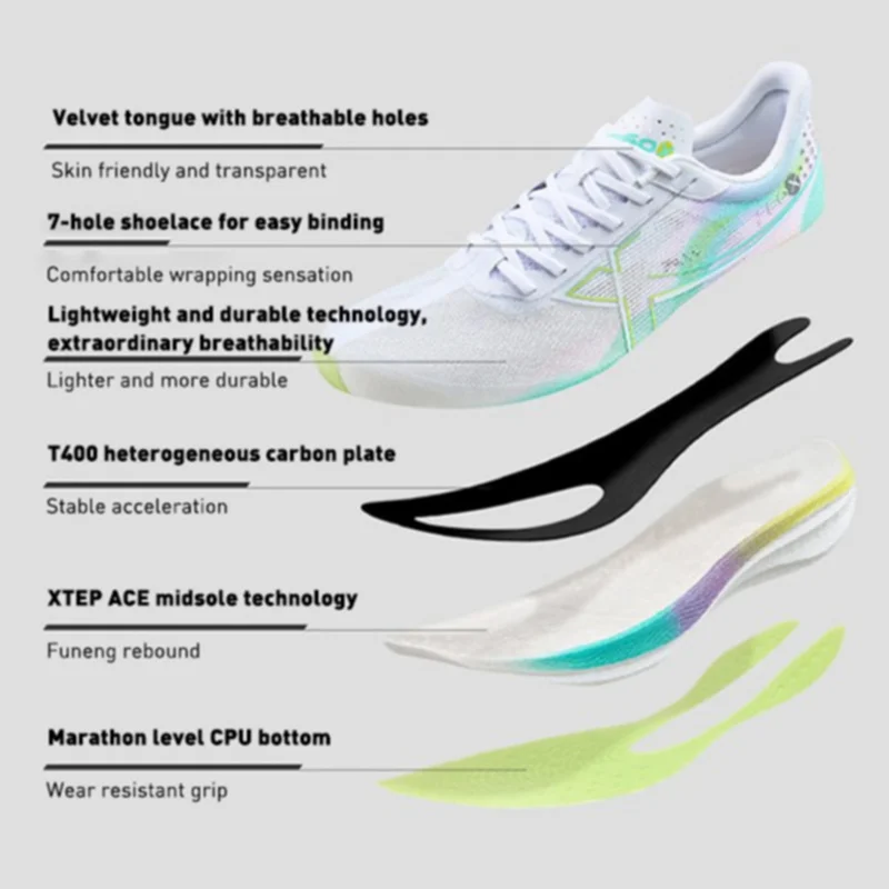 Xtep 260X Running Shoes For Women 2024 Spring Rebound over 85% Women\'s Sports Shoes Marathon Carbon Sneakers 976118110054