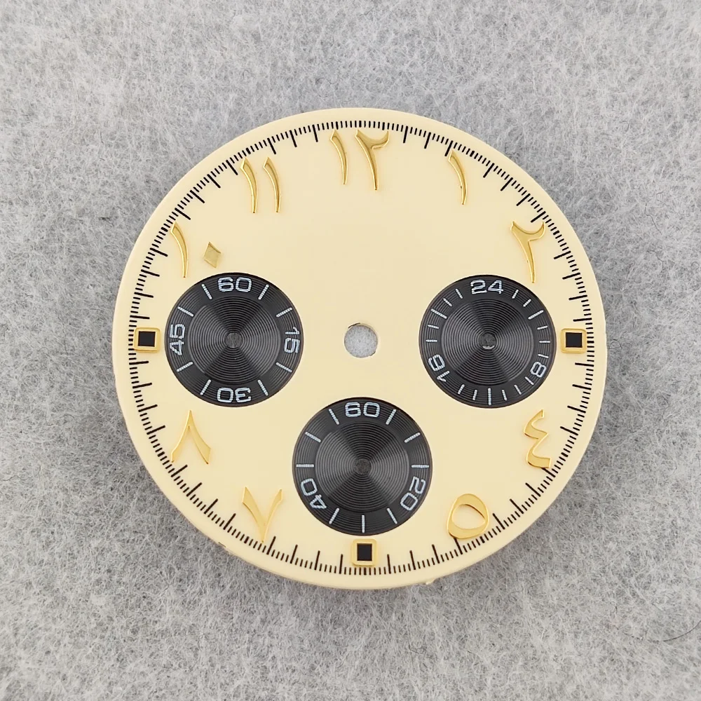 29mm Watch Dial VK63 Dial Green/Black Multifunctional Quartz Dial Panda Arabic Numeral Dial Suitable For VK63 Movement