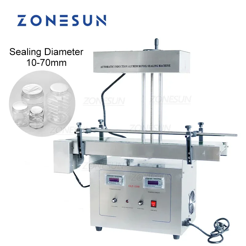 

ZONESUN High Speed Automatic Continuous Aluminum Foil Plastic Pill Bottle Sealing Machine ZS-FK1300 Vial Cap Sealer