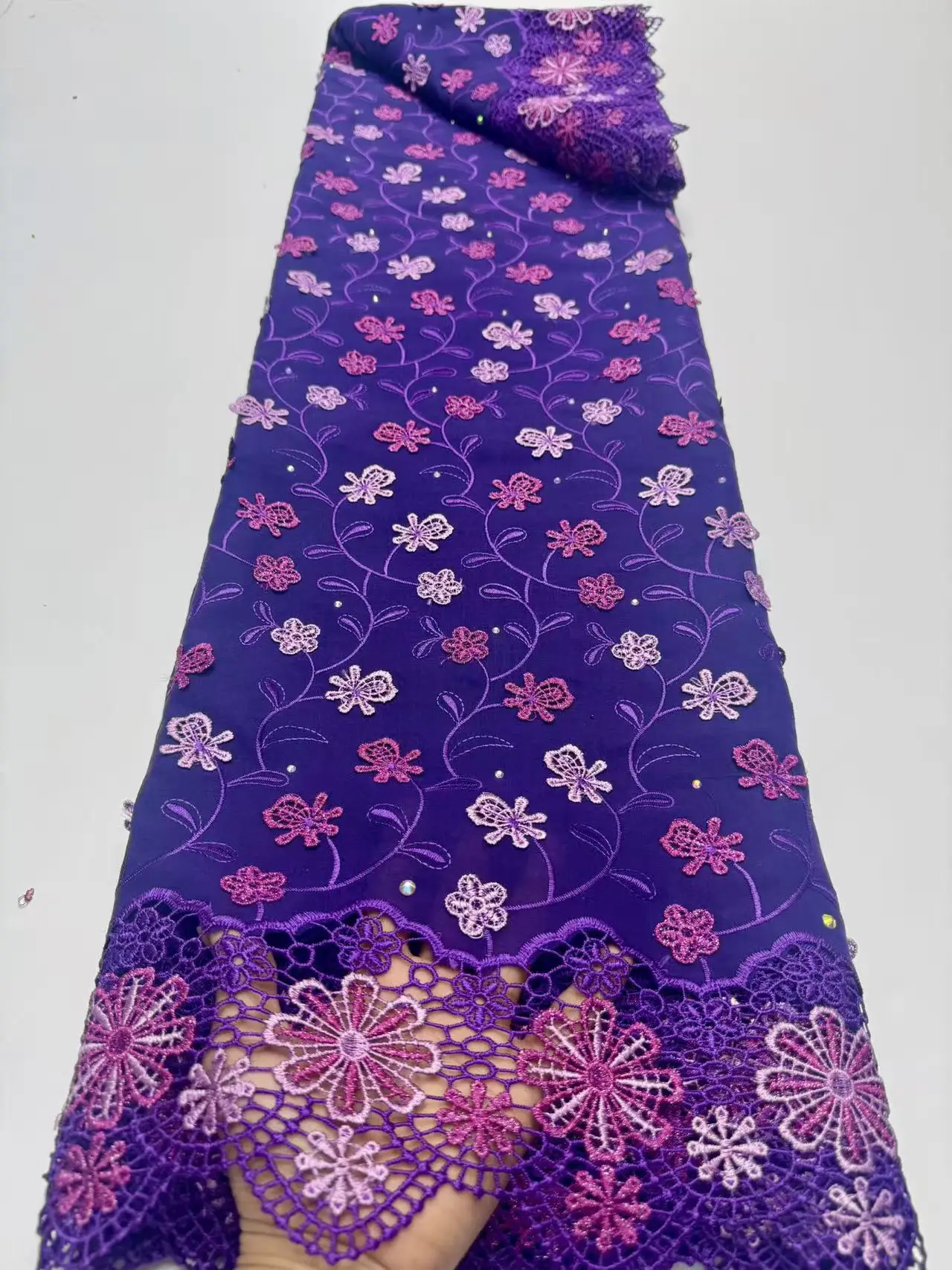 

5yard African Swiss Voile Lace Fabric Green Material 3D Follower 100%Cotton Embroidery Popular Dubai Style For Party Dress