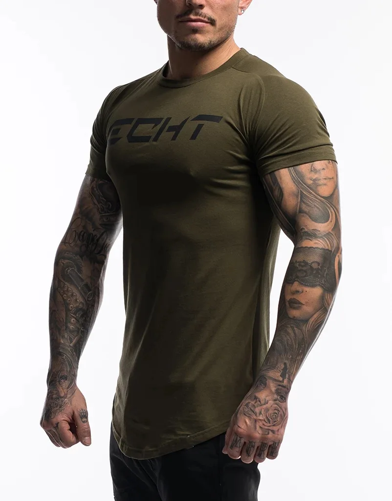 Men Tshirt Summer Curved Hem T-shirt Bodybuilding Big Letter Printed Men Fitness Workout Casual Shot Sleeve Shirt