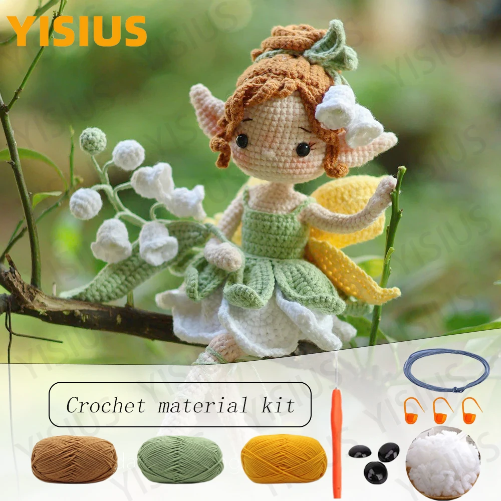 

Ручная работа Амигуруми Фея Девушка Лилия Долины Фея Кукла DIY Ремесло Крючок Вязание крючком Пряжа Материал Комплект Вязание крючком Узор на английском языке