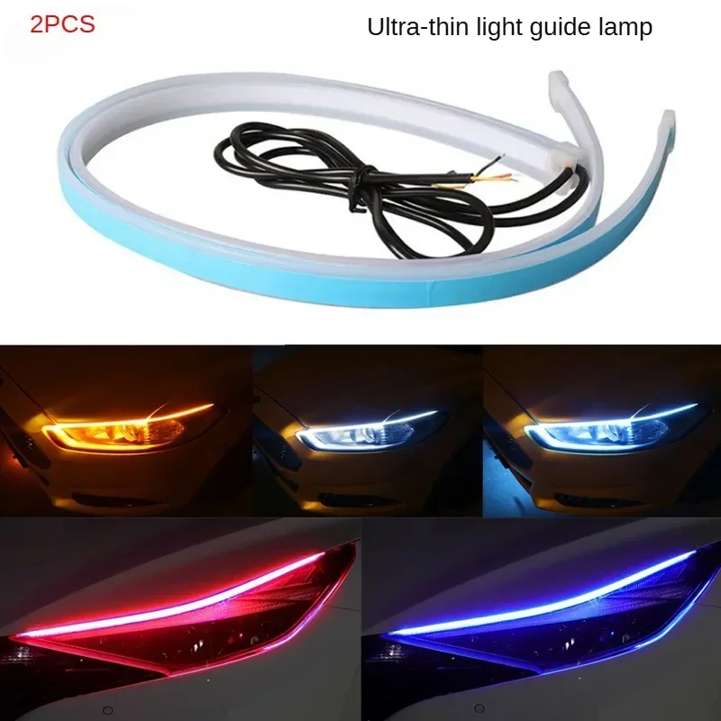 2pcs 45cm Car DRL Flexible Waterproof Headlight LED Strip Universal Auto Headlights RGB Turn Signal Yellow Brake Flow Lights