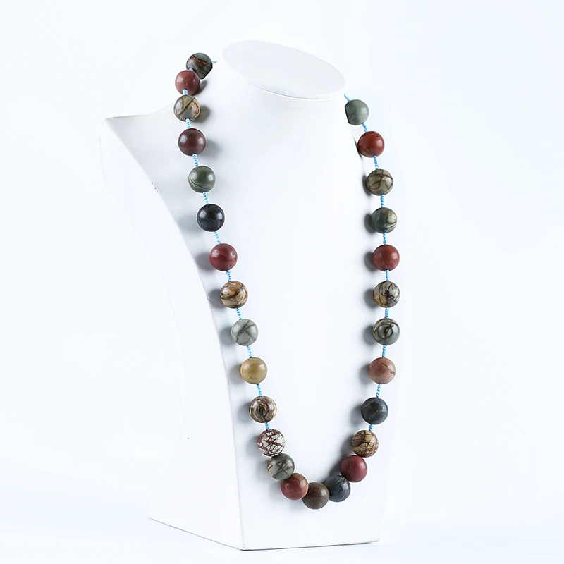 Fine Jewelry Natural Stone Multi-Color Picasso Jasper Necklace Accessories 16mm 19.6-28inch 139.5g