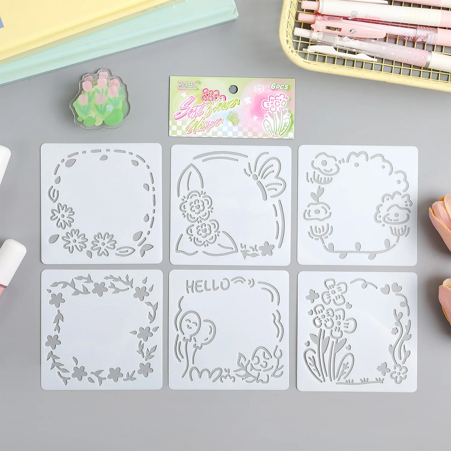 6 pcs Multi‑Pattern Hollow Out Stencils, Art Drawing Templates, Scrapbook Decor, Student Handmade Craft Supplies