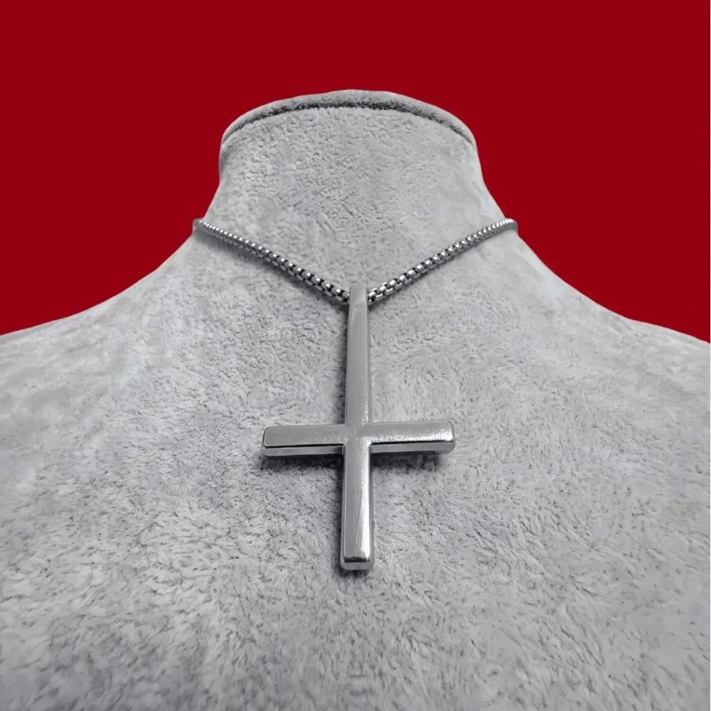 Multiple Sizes Stainless Steel Inverted Smooth Cross Pendant Thick Chain Necklace for Woman Men Punk Rock Sweater Chains Jewelry