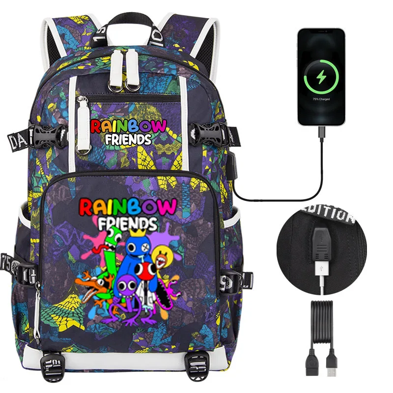 

Rainbow Friends Print Children Backpack Large capacity USB Boy Girl Student School bag Bookbag Teenage Kids Laptop Shoulder Bag